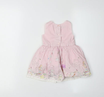Next Girls Pink A-Line Dress, 6-9 Months, Floral Embroidery