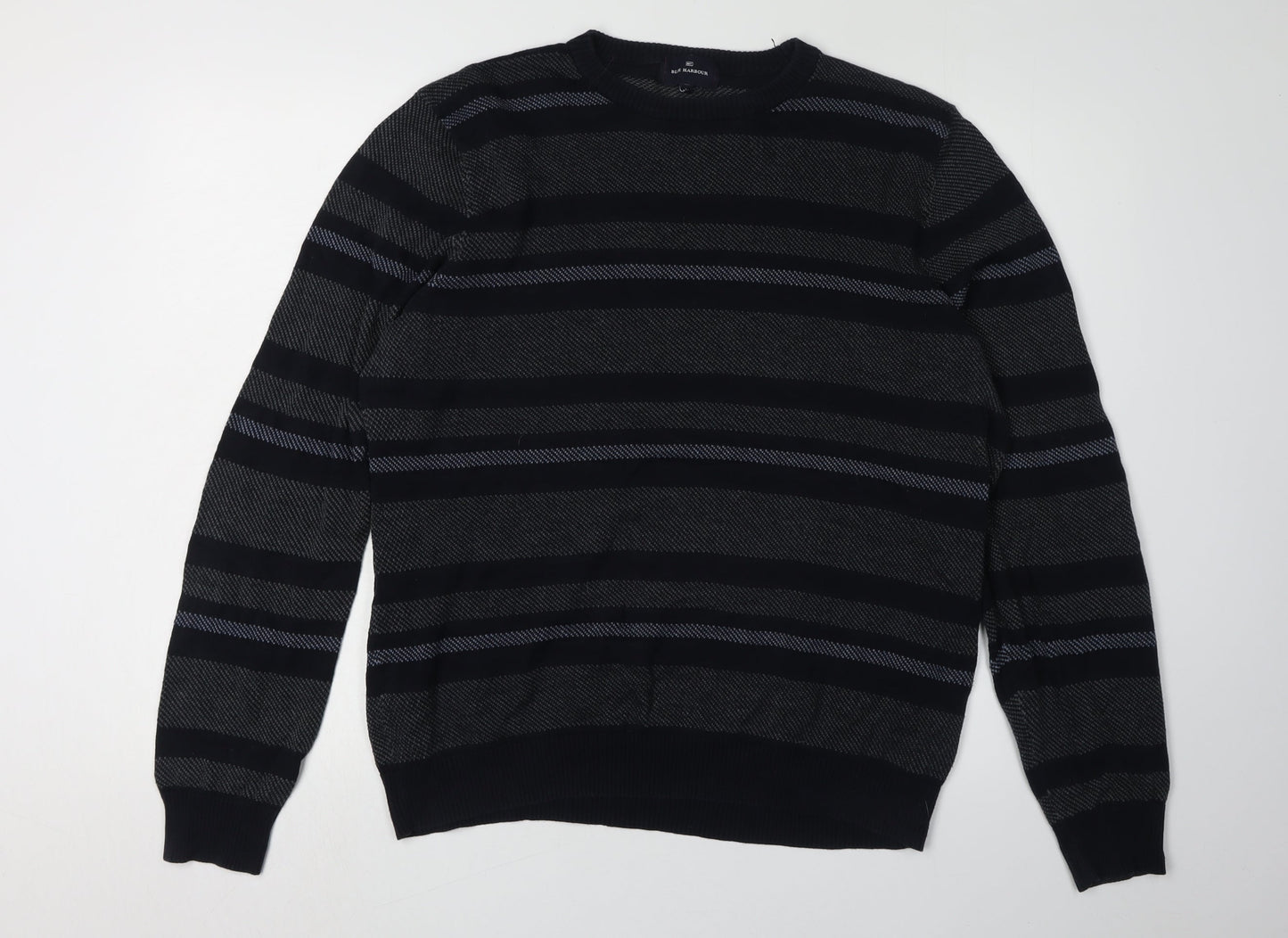 Marks and Spencer Men's Black Striped Pullover Jumper