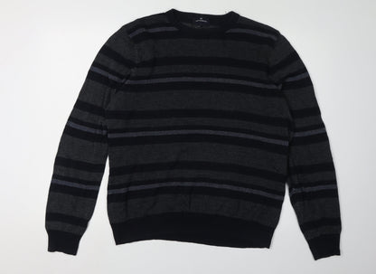 Marks and Spencer Men's Black Striped Pullover Jumper