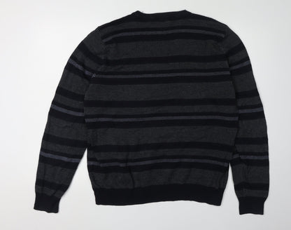 Marks and Spencer Men's Black Striped Pullover Jumper