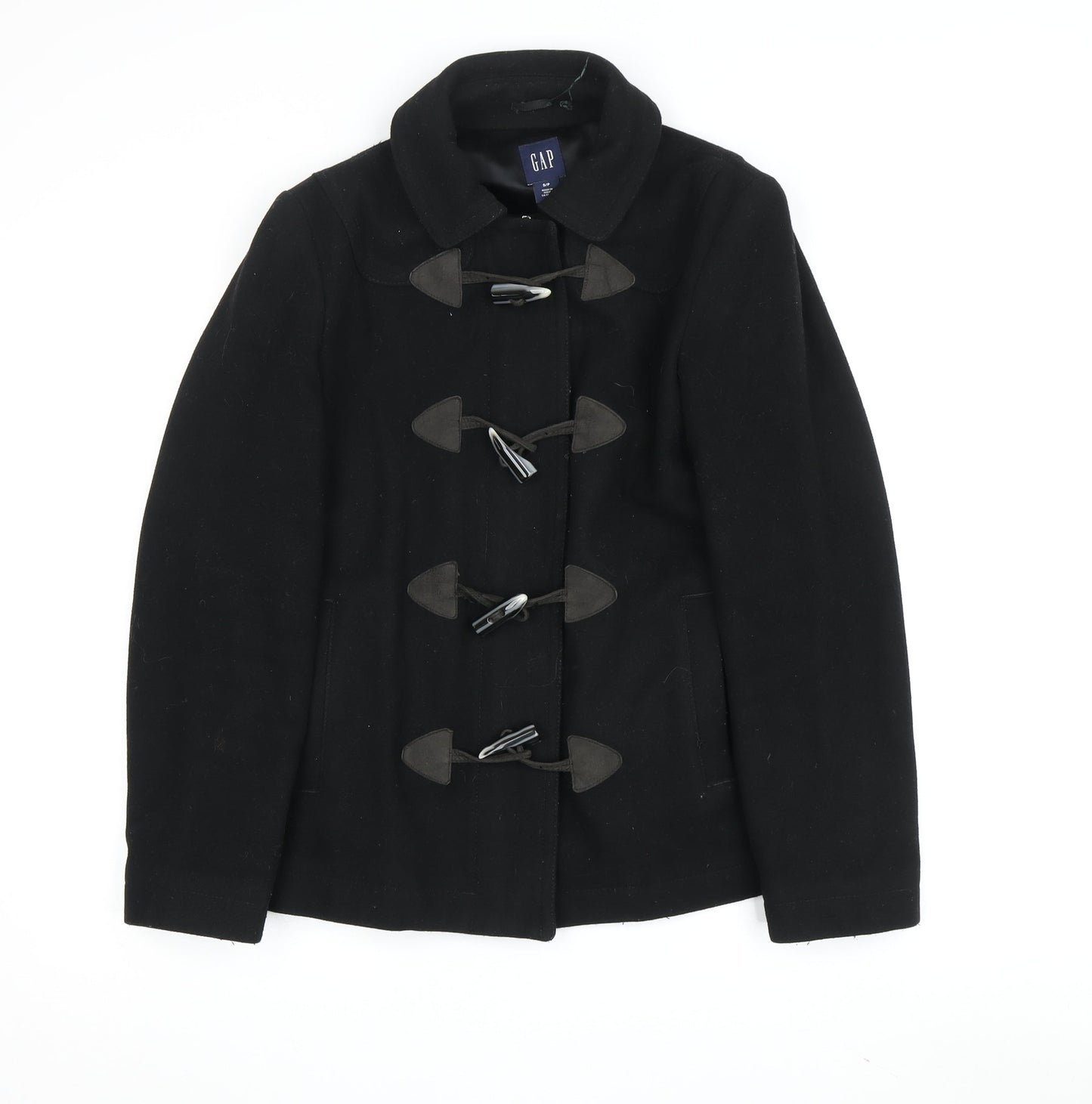 GAP Women's Black Duffle Coat S Wool Winter Toggle