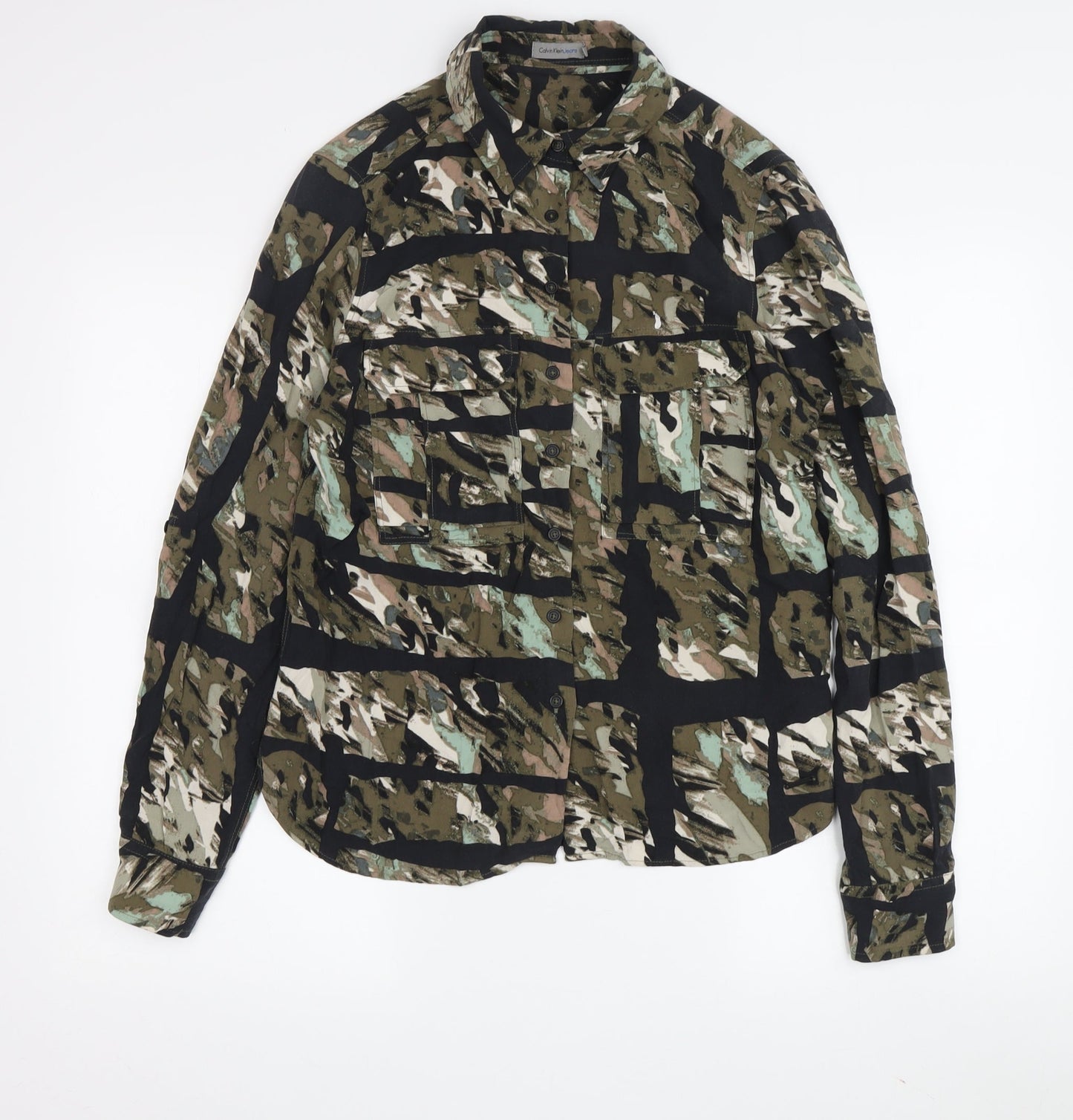 Calvin Klein Women's Multicoloured Camouflage Button-Up Shirt S
