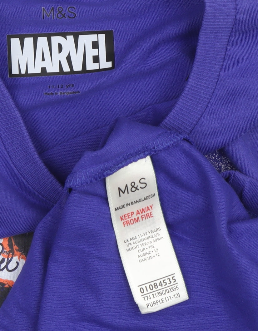 Marks & Spencer Marvel Girls Purple Graphic T-Shirt 11-12 Years