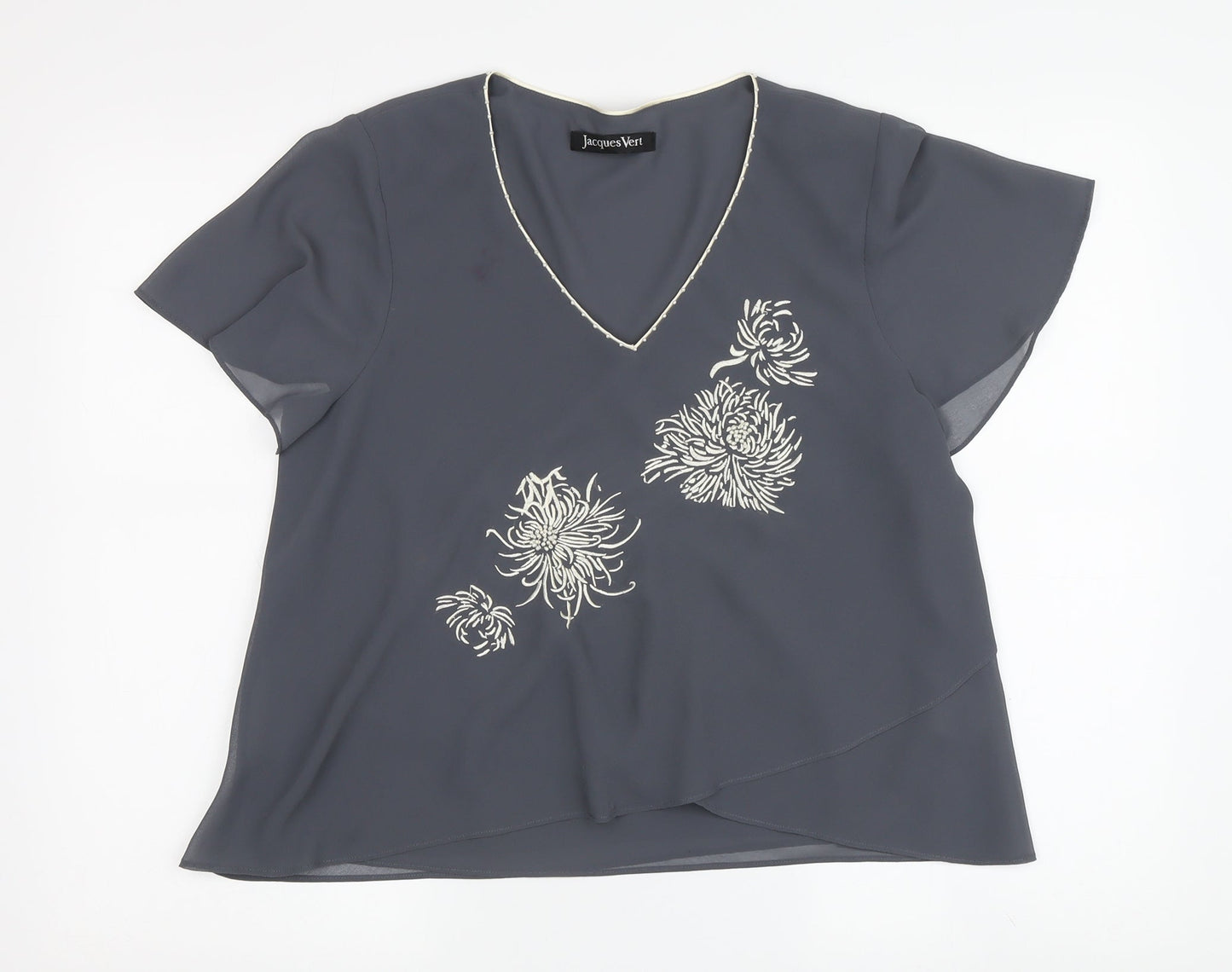 Jacques Vert Women's Grey Embroidered Floral Top, Size 12