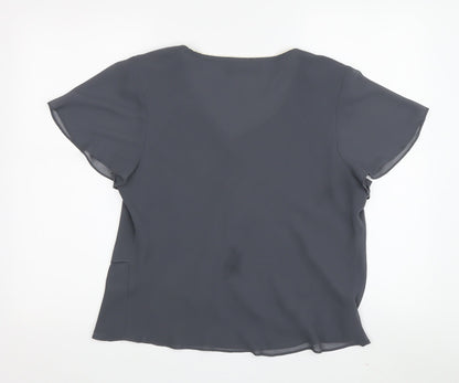 Jacques Vert Women's Grey Embroidered Floral Top, Size 12