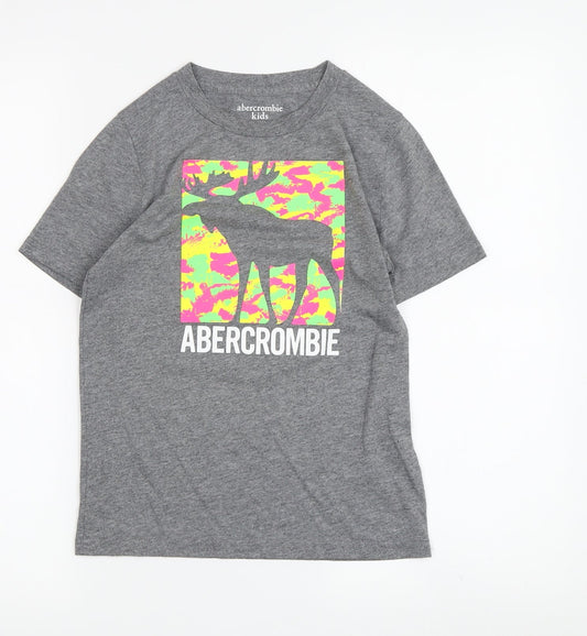 Abercrombie & Fitch Kids Boys Grey Graphic T-Shirt 7-8 Years
