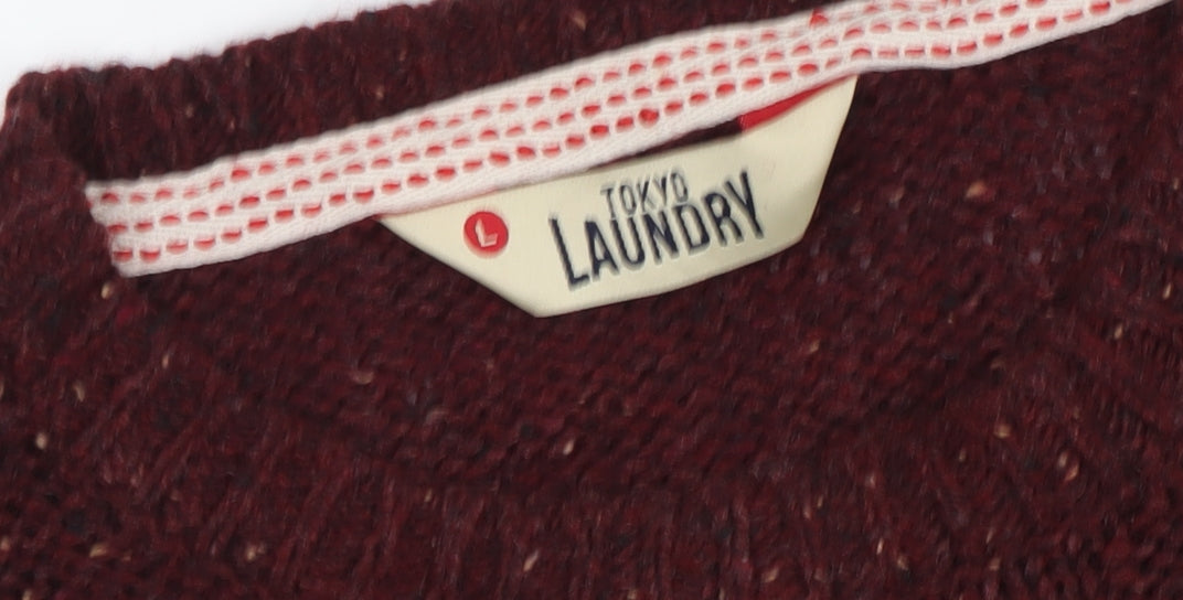 Tokyo Laundry Men's Red Cable-Knit Pullover Jumper L