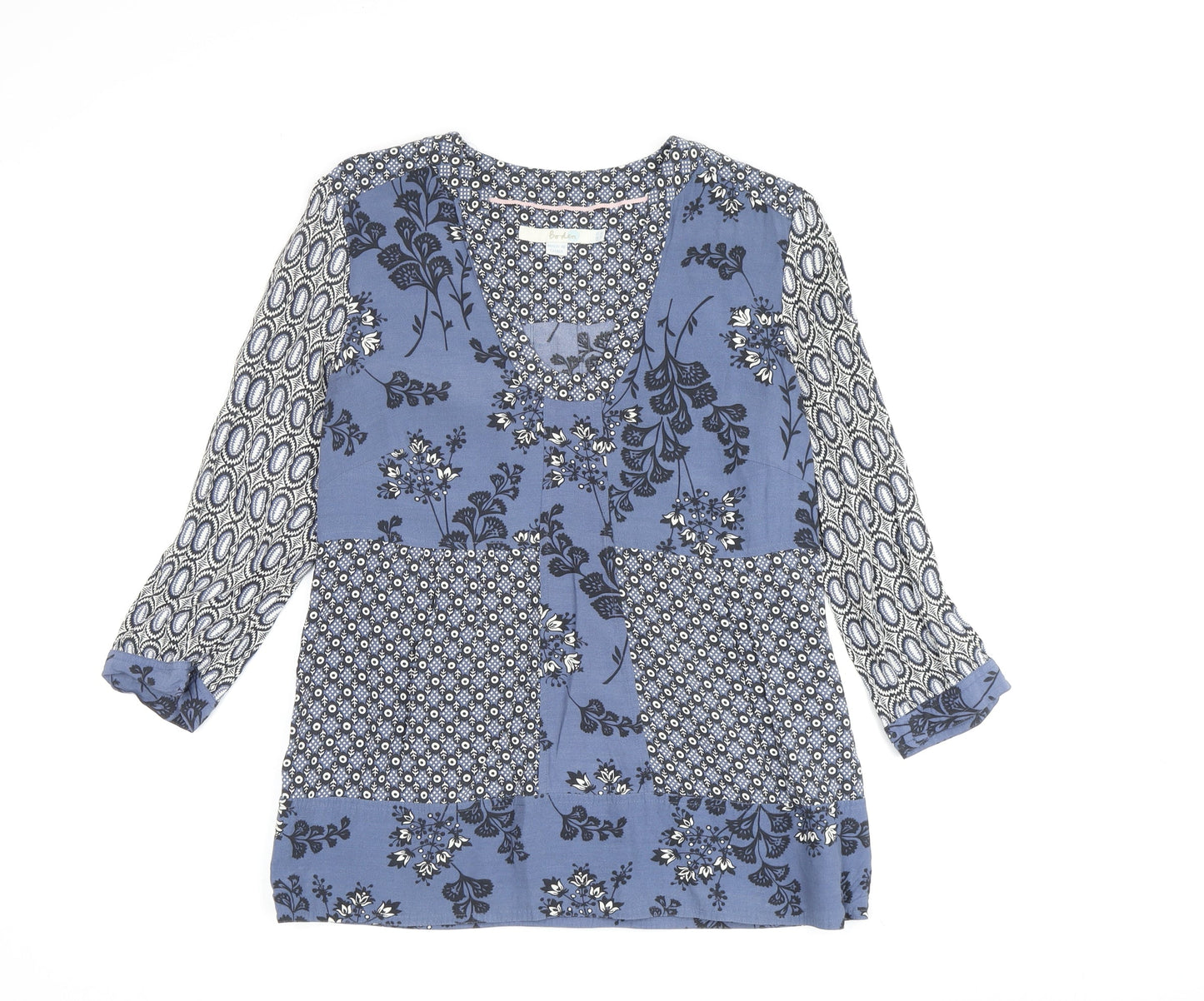 Boden Women's Blue Floral Blouse, Size 12, V-Neck, Casual