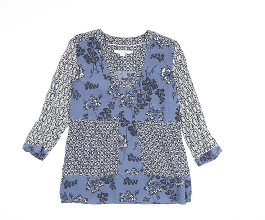 Boden Women's Blue Floral Blouse, Size 12, V-Neck, Casual