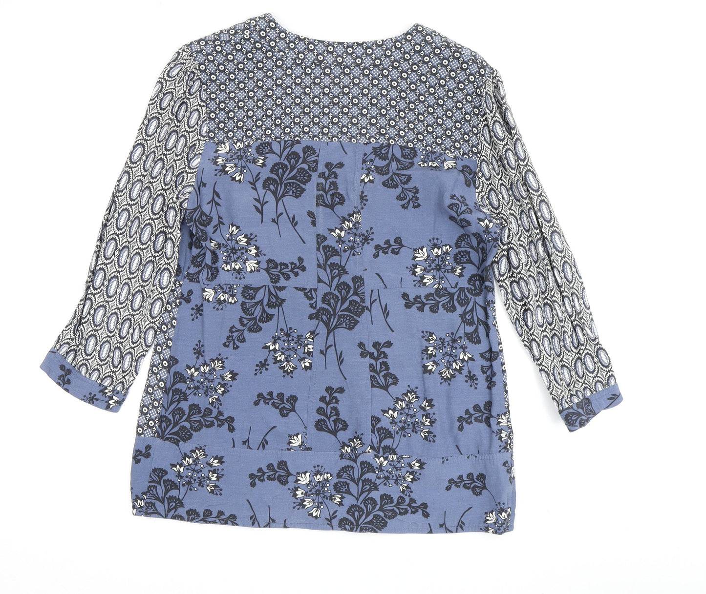 Boden Women's Blue Floral Blouse, Size 12, V-Neck, Casual