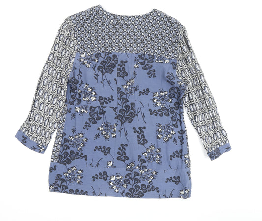 Boden Women's Blue Floral Blouse, Size 12, V-Neck, Casual