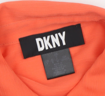 DKNY Women's Orange Button-Up Shirt, Size S, Long Sleeve