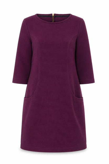 Boden Women's Purple Shift Dress L 3/4 Sleeve Cotton