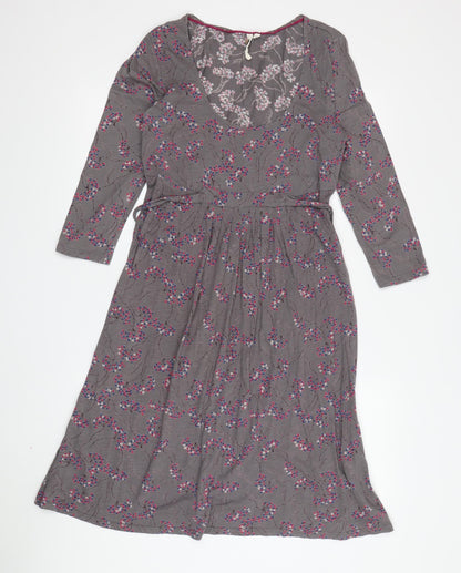 White Stuff Women's Grey Floral Fit & Flare Dress - Size 10