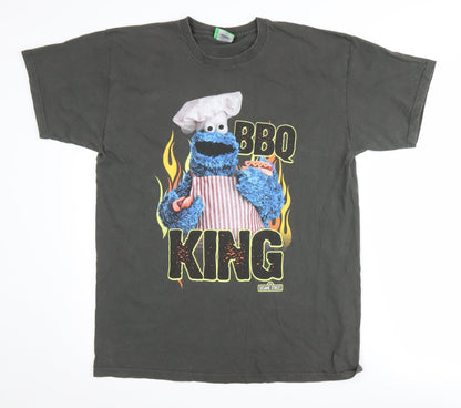 Sesame Street Men's Black L Cookie Monster BBQ T-Shirt