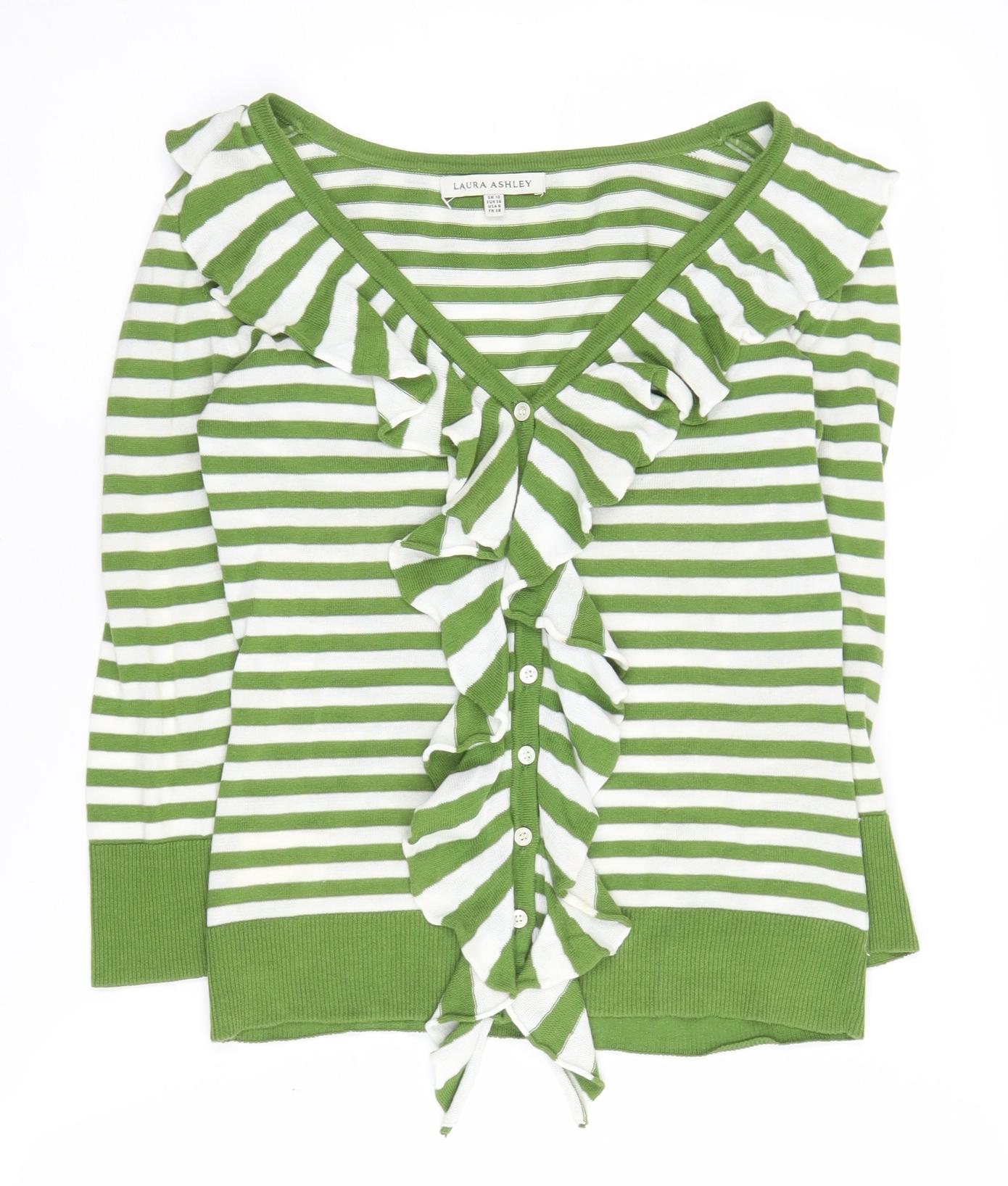 Laura Ashley Women's Green Striped Cardigan, Size 10
