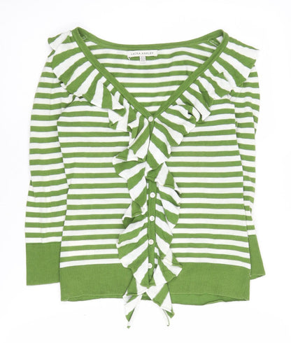 Laura Ashley Women's Green Striped Cardigan, Size 10