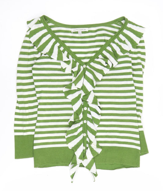 Laura Ashley Women's Green Striped Cardigan, Size 10