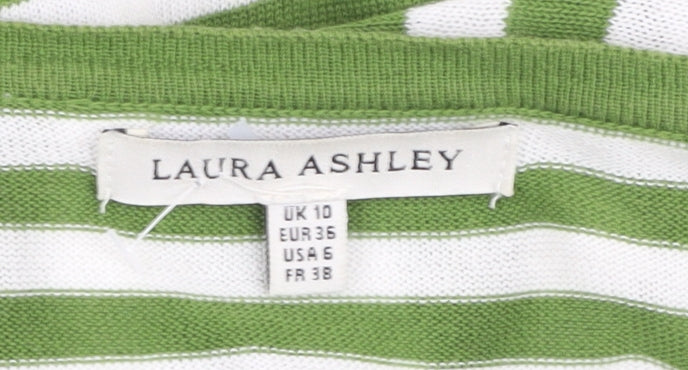 Laura Ashley Women's Green Striped Cardigan, Size 10