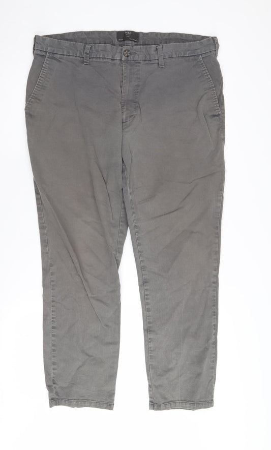 Marks and Spencer Men's Grey Slim Chino Trousers