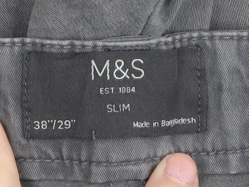 Marks and Spencer Men's Grey Slim Chino Trousers