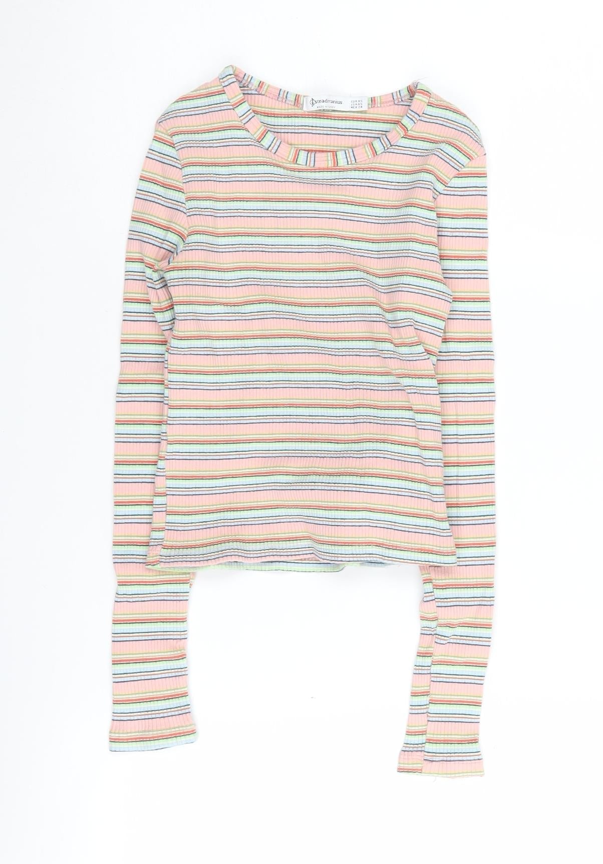 Womens UK Size XS Stradivarius Multicoloured Cropped T-Shirt