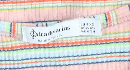 Womens UK Size XS Stradivarius Multicoloured Cropped T-Shirt