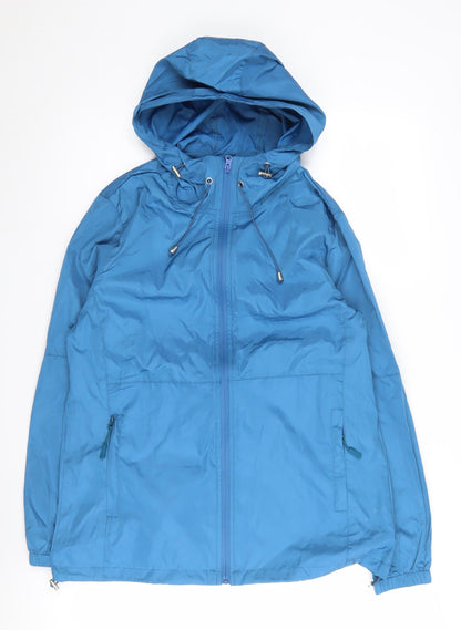 iWoo Women's Blue Hooded Basic Jacket Size S Regular Fit