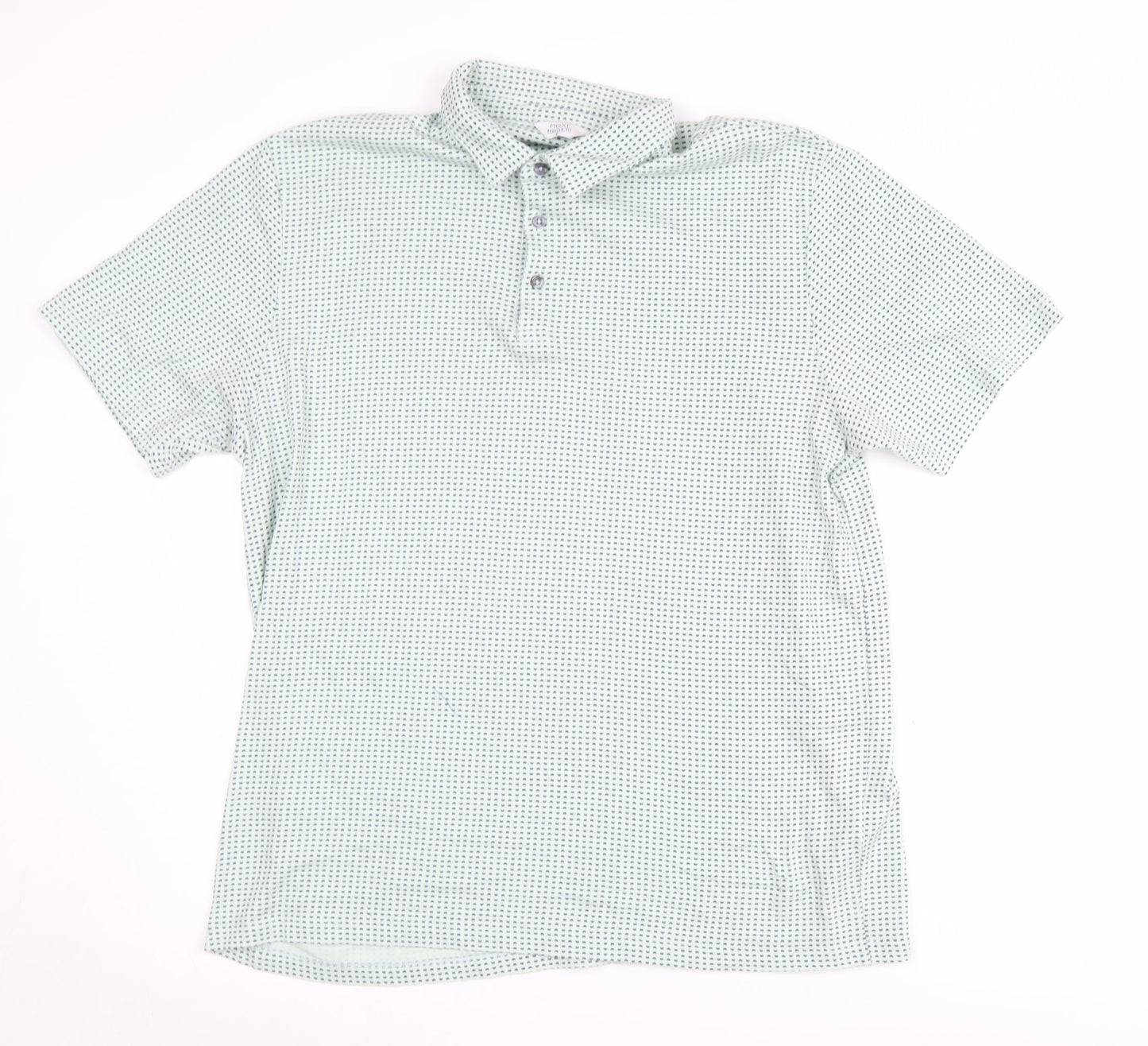 Next Men's Blue Geometric Polo Shirt L Casual Regular Fit