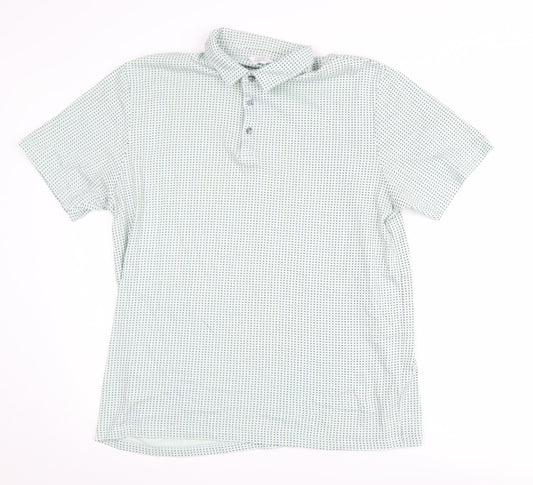 Next Men's Blue Geometric Polo Shirt L Casual Regular Fit