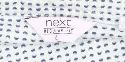 Next Men's Blue Geometric Polo Shirt L Casual Regular Fit