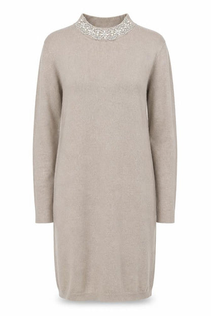 Paraphrase Women's Beige Long Sleeve Beaded Shift Dress