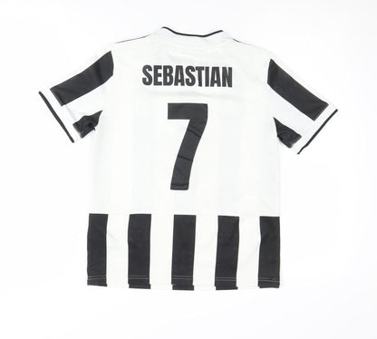 Adidas Boys 11-12 Black White Jersey Football Striped Top