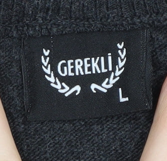 Gerekli Men's Black V-Neck Pullover Jumper L