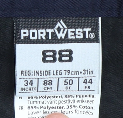 Portwest Men's Black Cargo Trousers Size 34