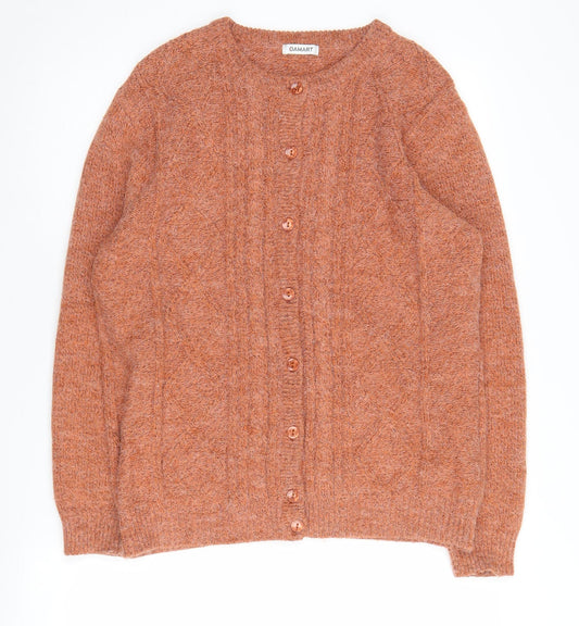 Damart Women's Orange Cardigan M Crew Neck