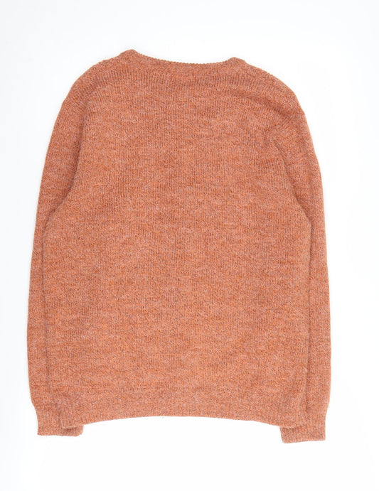 Damart Women's Orange Cardigan M Crew Neck