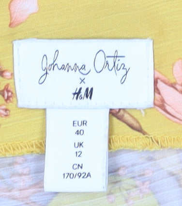 H&M Women's Yellow Mermaid Dress Size 12 - Flutter Sleeve, V-Neck
