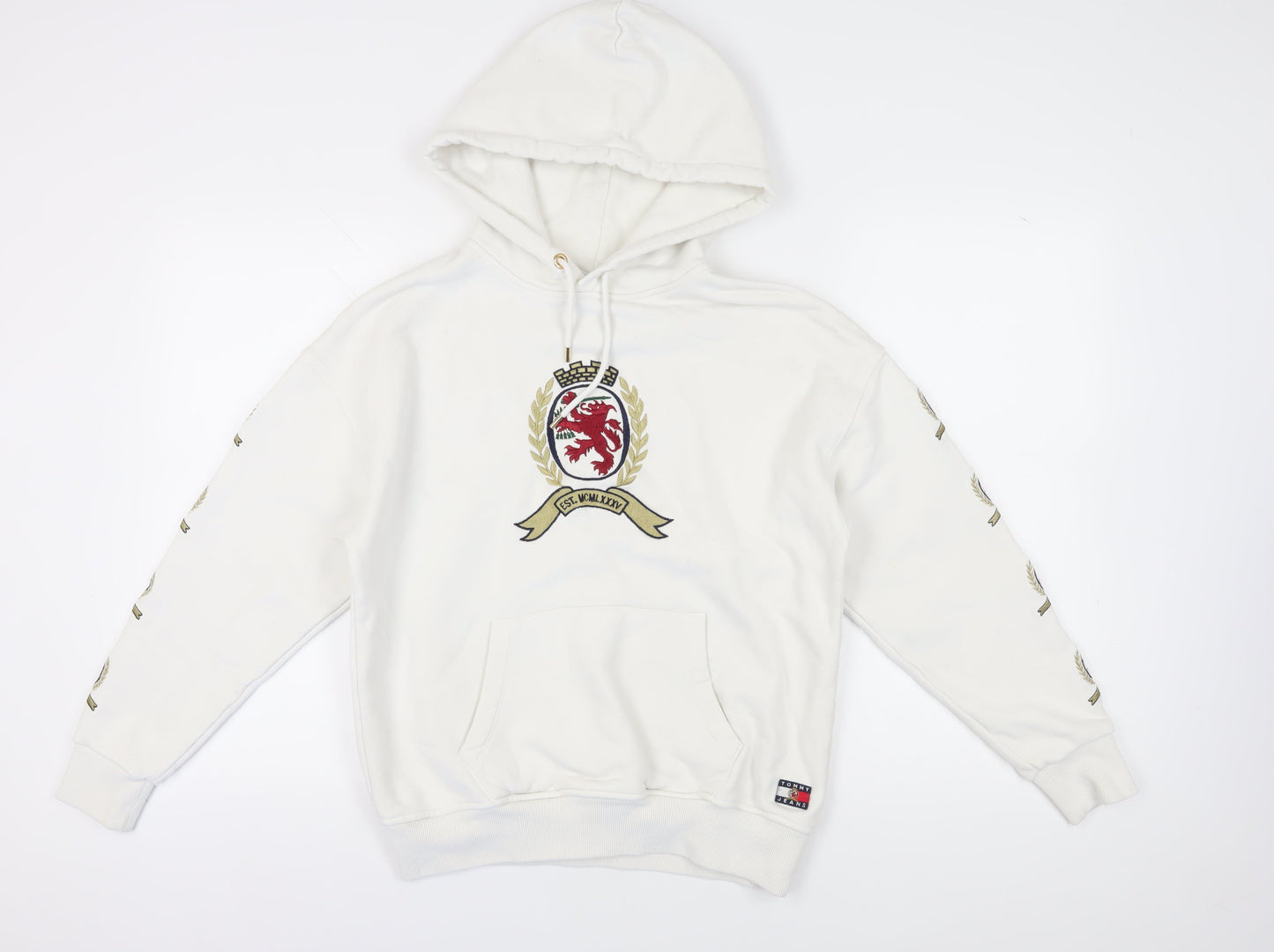 Tommy Jeans Men's White Pullover Hoodie, Medium