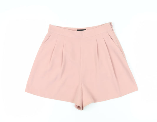 Topshop Women's Pink Chino Shorts, UK 10, Pleated