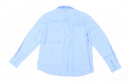 AIZ Women's Blue Floral Button-Up Shirt XL