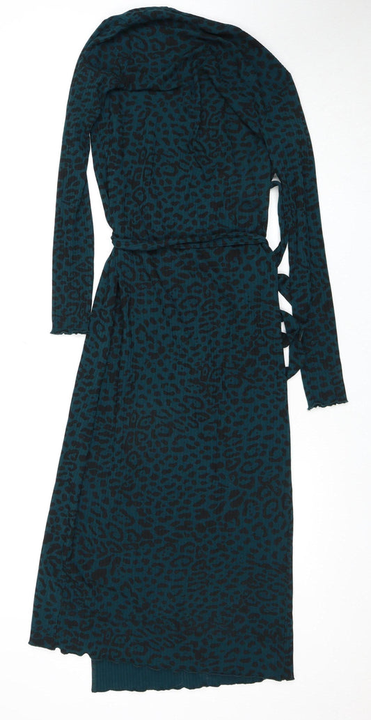 Hush Women’s Green Animal Print V-Neck Wrap Dress Size 4