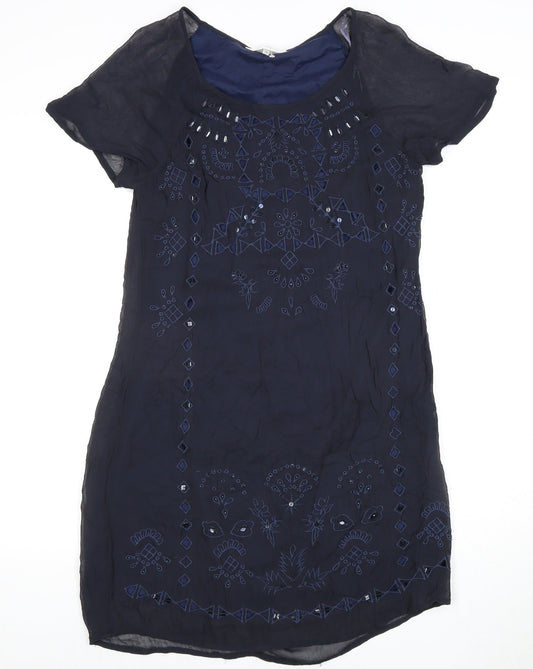 Rocha John Rocha Blue Embroidered Shift Dress, Size 10