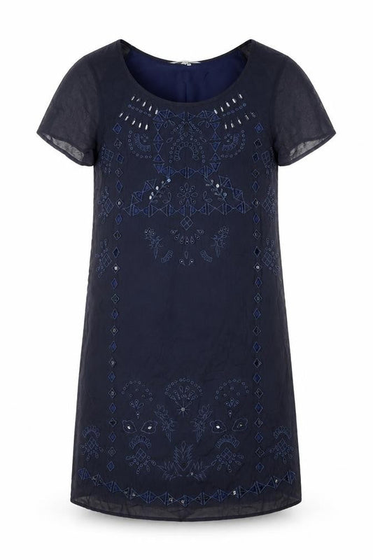 Front view of RJR.John Rocha Blue Embroidered Shift Dress, size 10