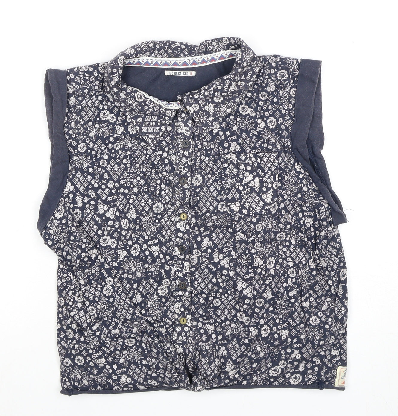 SoulCal & Co Women's Blue Floral Button-Up Top, Size 10