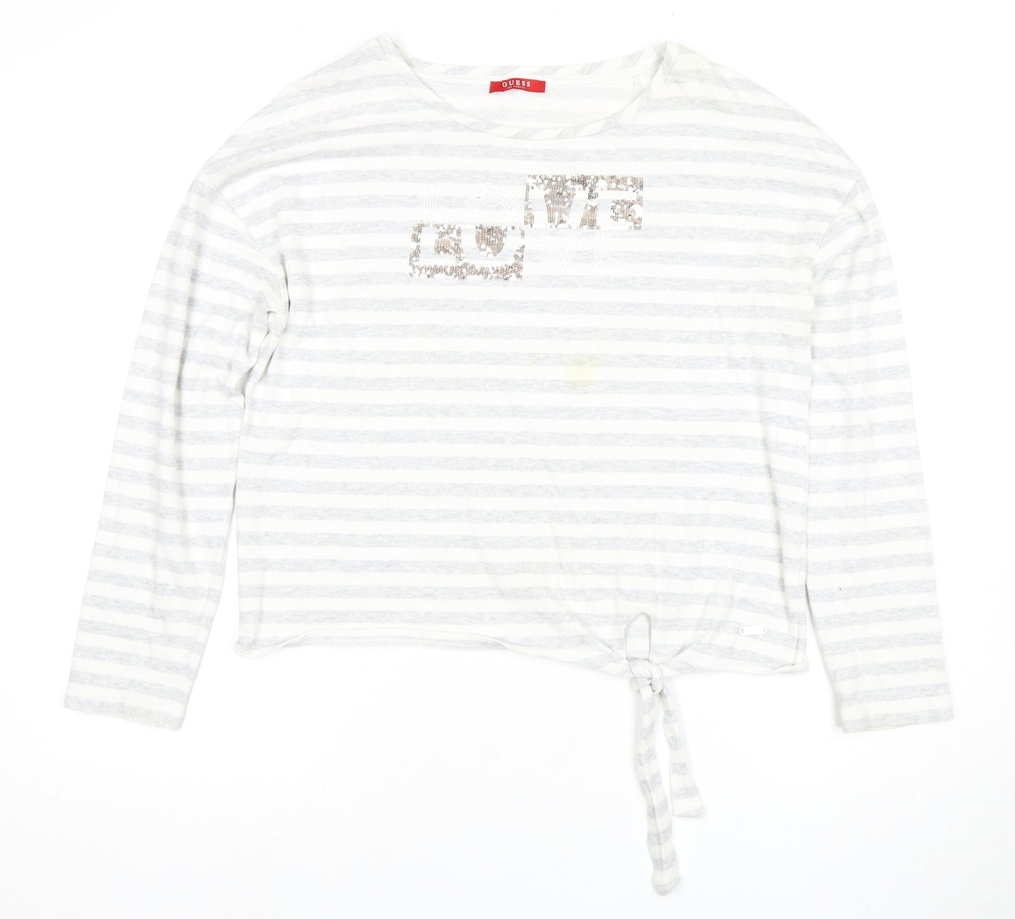 Guess Women's White Striped Cropped T-Shirt, Size M