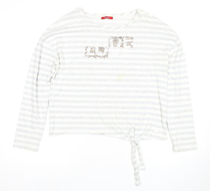 Guess Women's White Striped Cropped T-Shirt, Size M