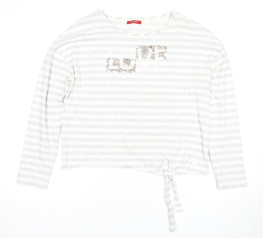 Guess Women's White Striped Cropped T-Shirt, Size M