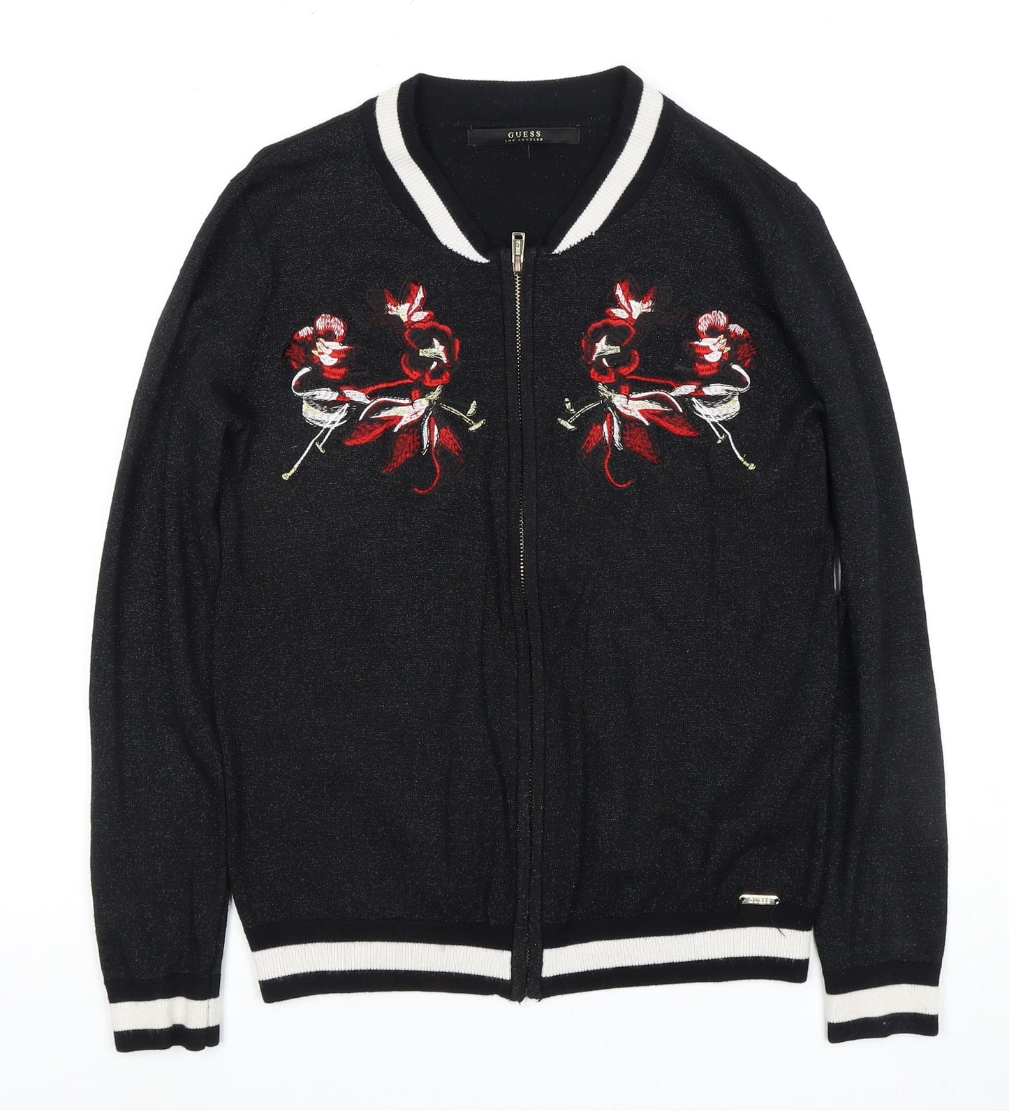 Womens UK Size S GUESS Black Full Zip Jumper