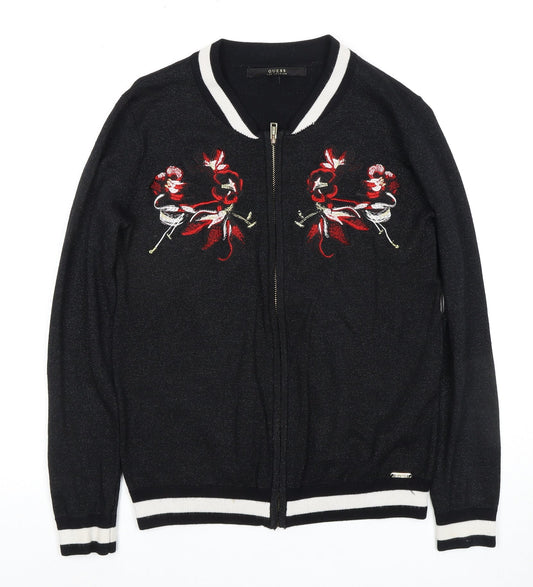 Womens UK Size S GUESS Black Full Zip Jumper
